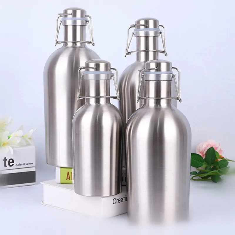 32OZ/64OZ Stainless Steel Homebrew Beer Growler Portable Beer Barrel Secure Swing Top Lid Craft Beer Bottle