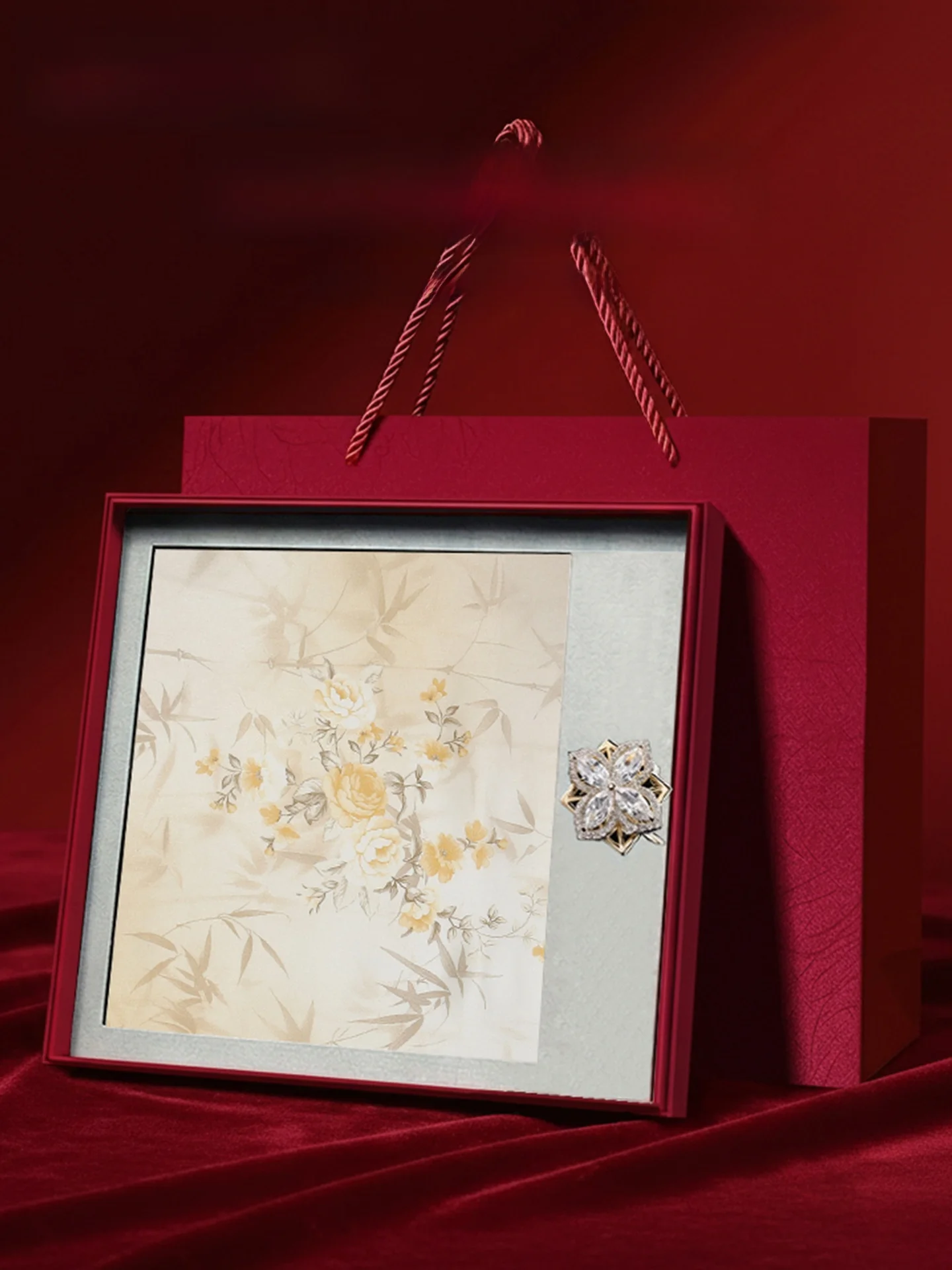 elegant-silk-square-scarf-women's-necktie-gift-box-silk-small-shawl-fashionable-spring-summer-breathable-plant-floral