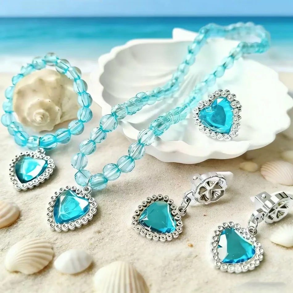 Children Girls Elsa Sofia Belle Princess Dress Accessories Refinement Beading Necklace Bracelet Ring Earring Jewelry 5pcs Sets