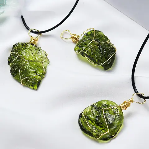 Moldavite Crystal Healing Stone For Meditation Pendant Irregular Shape Unique Christmas Halloween Gift