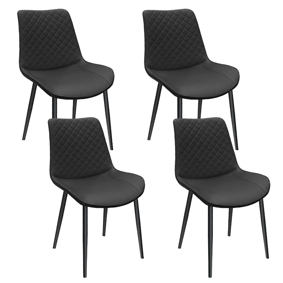 

Black PU Leather Dining Chair with Metal Legs Chequer Upholstered Armless Chair Set of 4 for Kitchen Restaurant Living Meeting