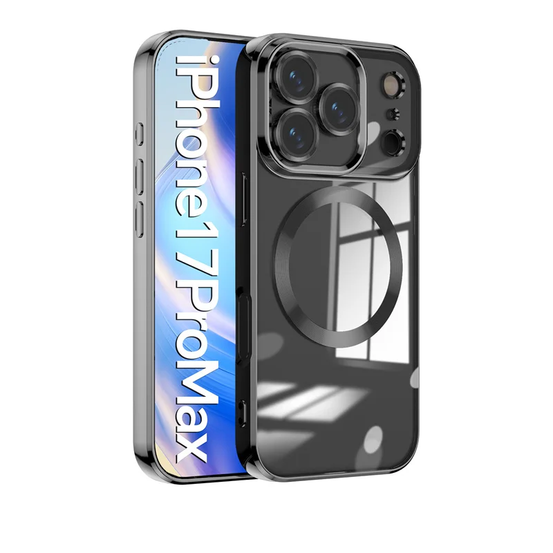 

For Magsafe Magnetic Shockproof Plating Phone Case For iPhone 17 16 15 14 13 12 11 Pro Max 17 Air Lens Protect Transparent Cover