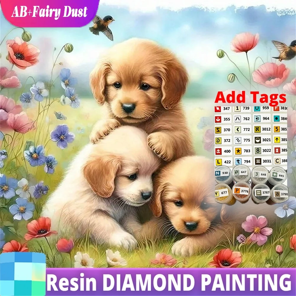 

Resin AB Fairy Dust Full Square Round Diamond Mosaic Dog Animal DIY Painting Picture Of Rhinestones Embroidery Home Decor