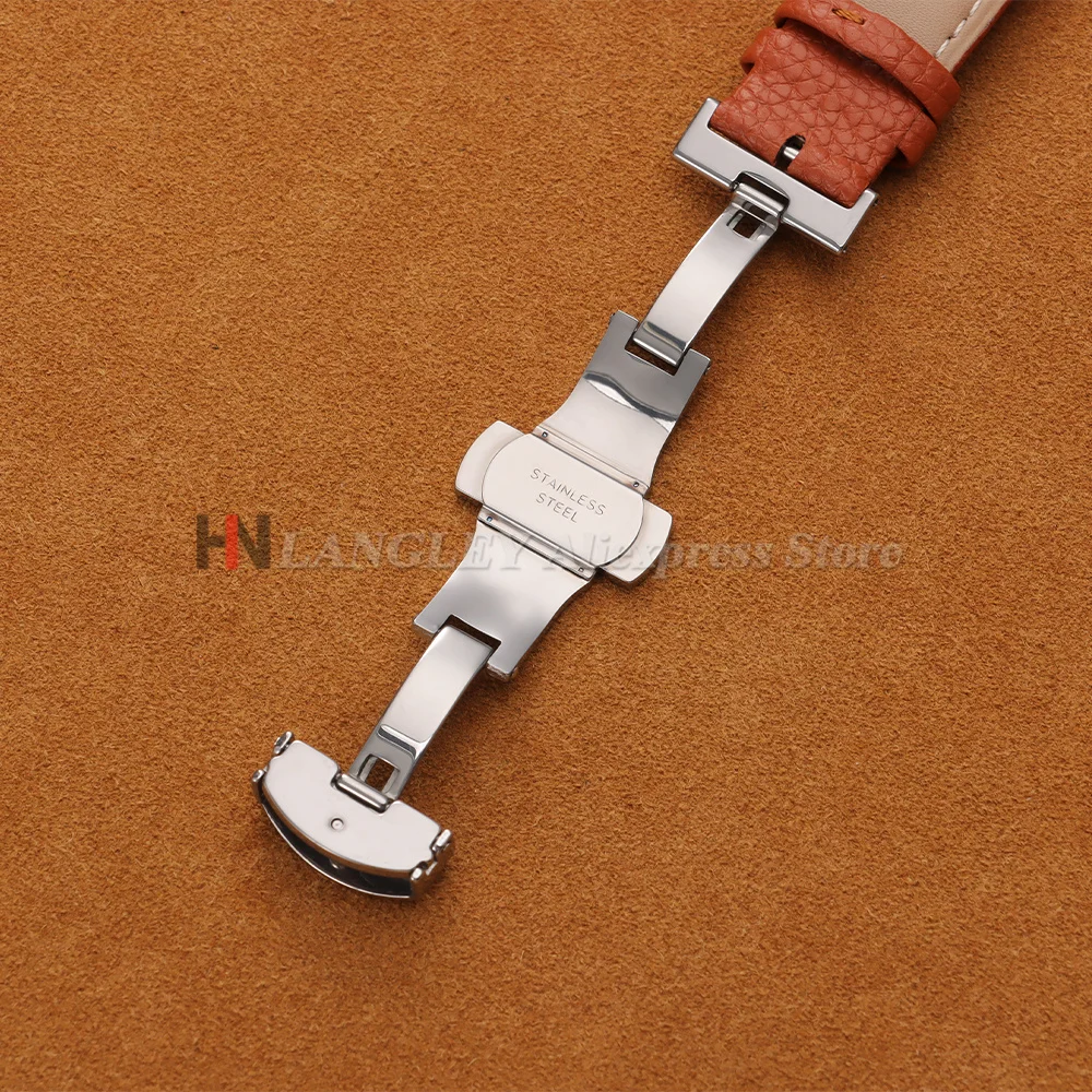 12/14/16/18/19/20/22/24mm Kalbsleder-Uhrenarmband mit Litchi-Prägung, Echtleder-Armband mit Schmetterlingsverschluss, Uhrenzubehör – Detail 5