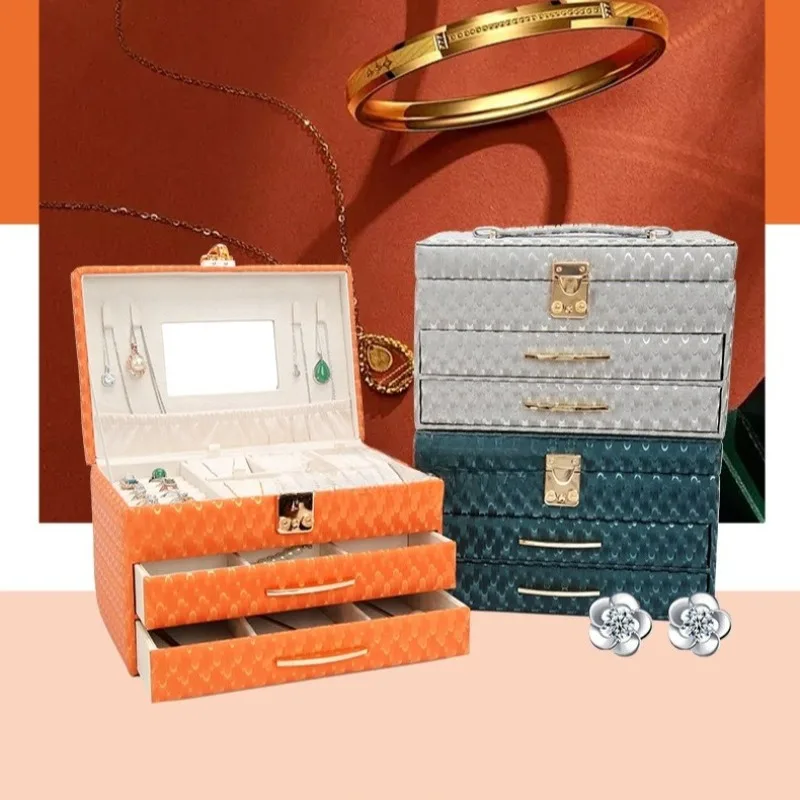 

Large Capacity Jewelry Organizer Box Leather Necklace Storage Case Drawer Bracelet Jewellery Display Boxes Desktop Trinket Cases