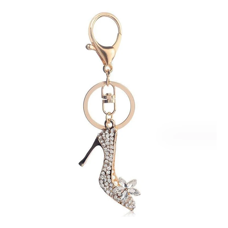 NEW Crystal High Heel Shoe Keychain Purse Car Shiny Rhinestone Key Chain Bag Decorative Alloy Keyring