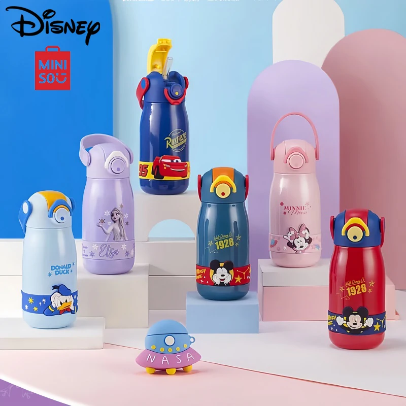 Miniso Disney Lotso 450ML Insulated Cups Cartoon Kawaii Mickey Stainless Steel Water Bottle Printing Portable Child Drinking Cup