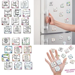 12pcs Bible Verse Fridge Magnet Square Convex Glass Jesus Christian Refrigerator Magnets Stickers Home Decor Church Memorabilia