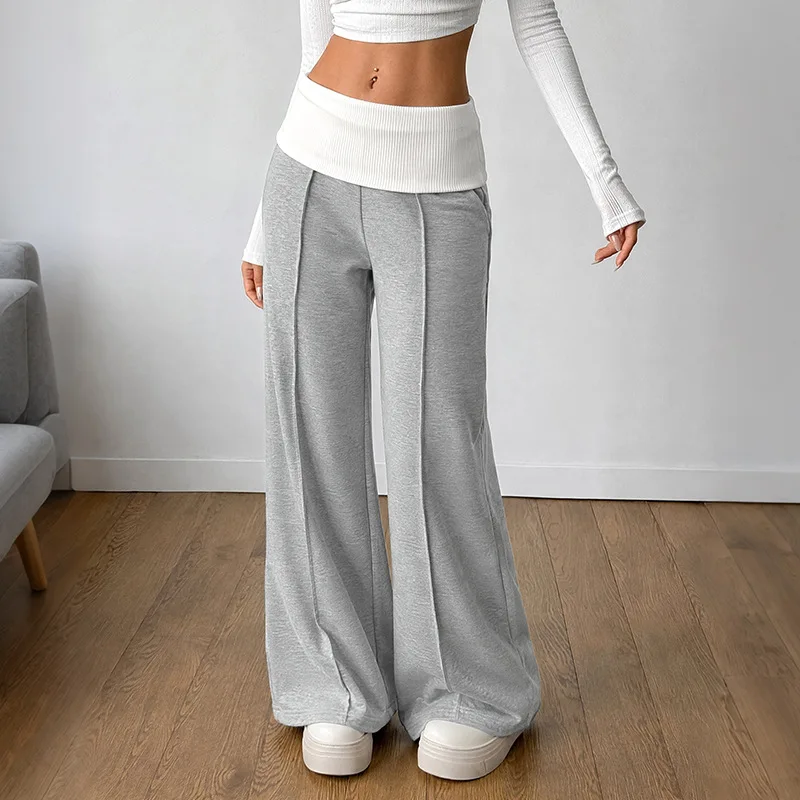 Pant Women Jeans Wide Leg Long Pants Slim Fit High Waist Straight Trousers Y2k Streetwear Elegant Splice Work Casual Autumn