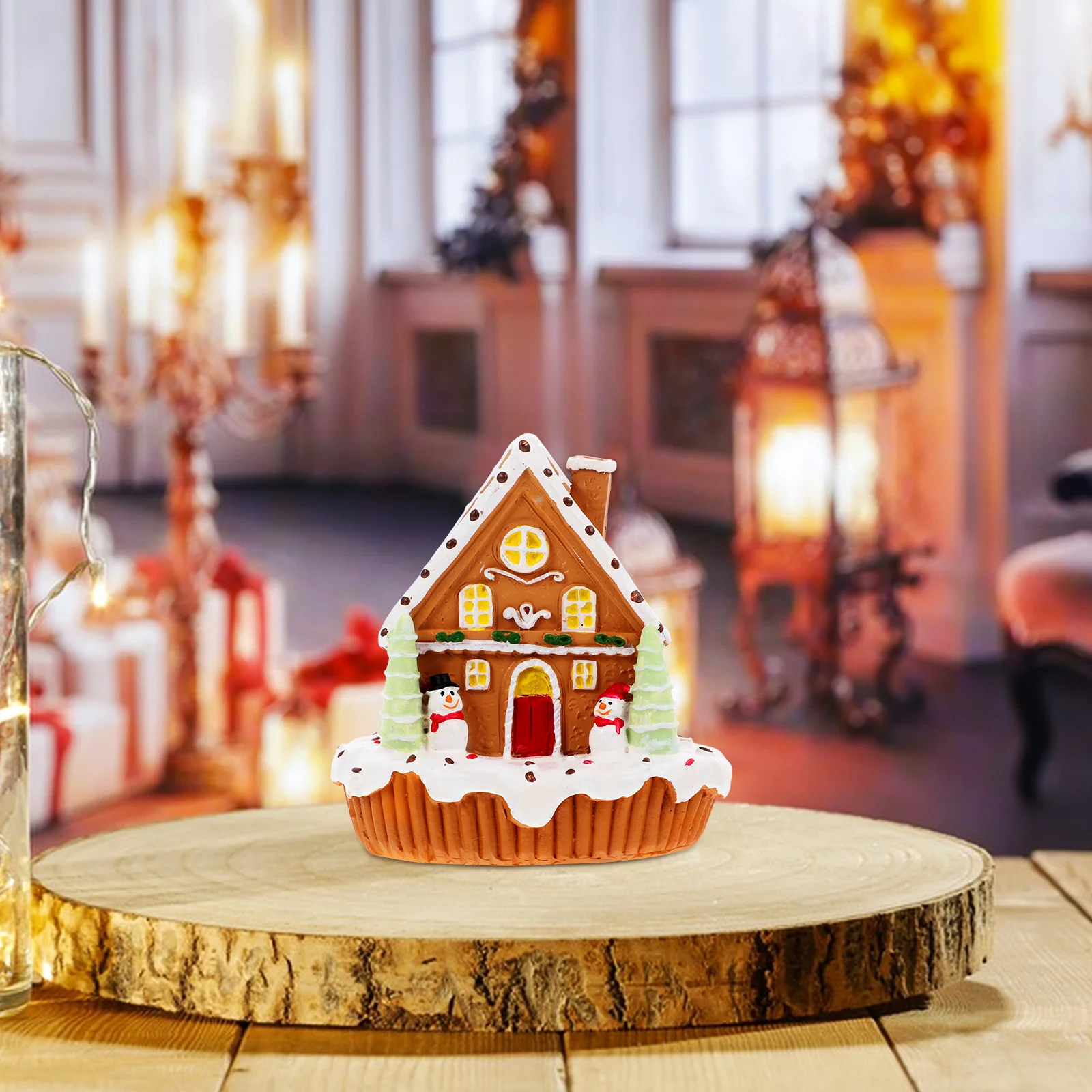 

Resin Christmas Ornament Mini Snow Village Landscape for Living Room Bedroom Study Festive Table Decor Xmas Scene