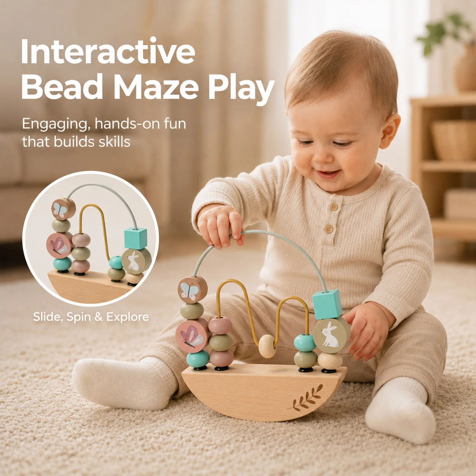 Wooden Bead Maze Toy Montessori Early Learning Stringing Bead Toy Develop Fine Motor Skills Hand Eye Coordination Kids Gifts