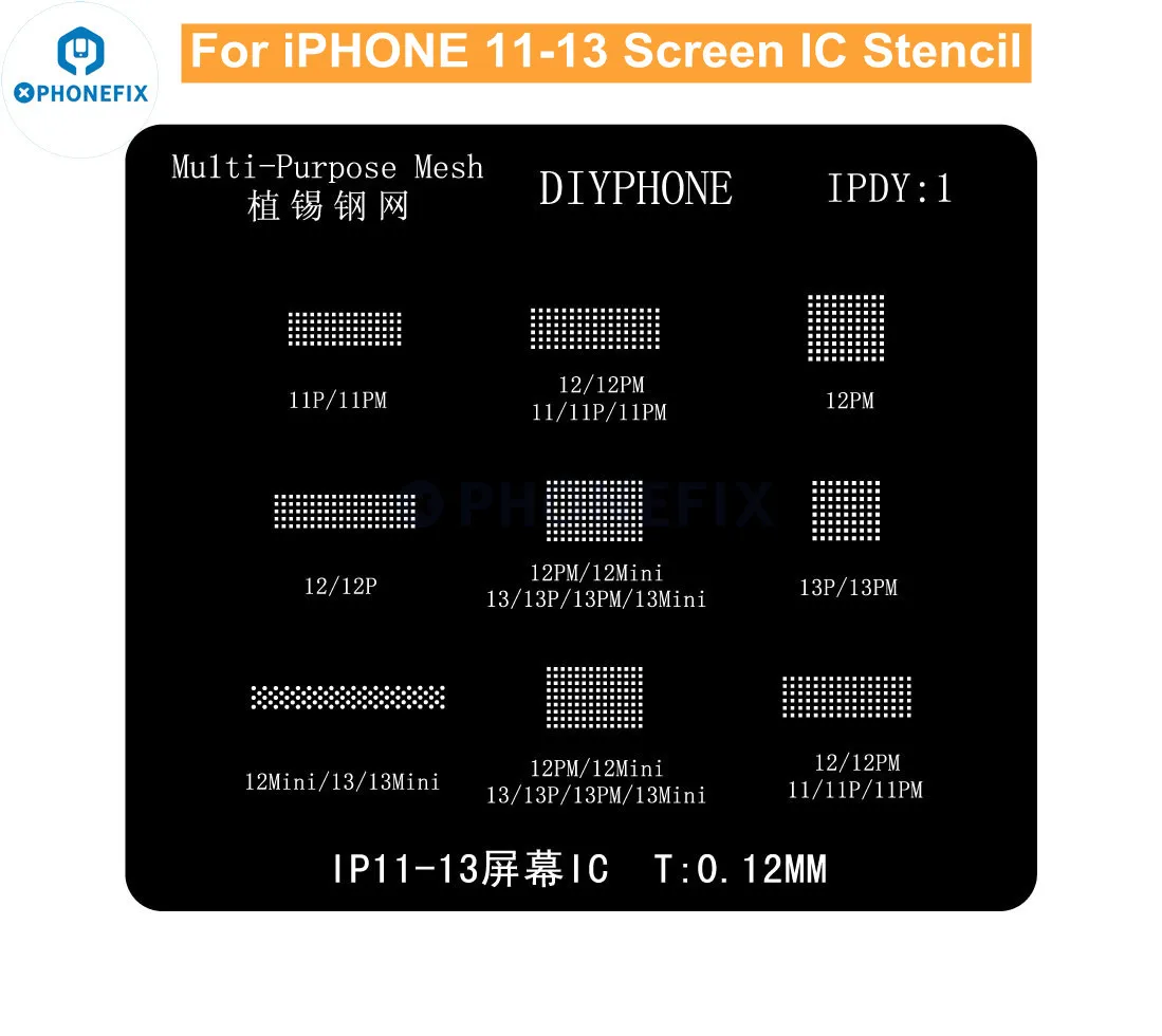 DIYPHONE-pantalla LCD de 0,12 MM, protección IC, BGA, plantillas Reballing para iPhone 11, 12 Pro, 13 Pro Max, protección de Chip de pantalla, red de acero