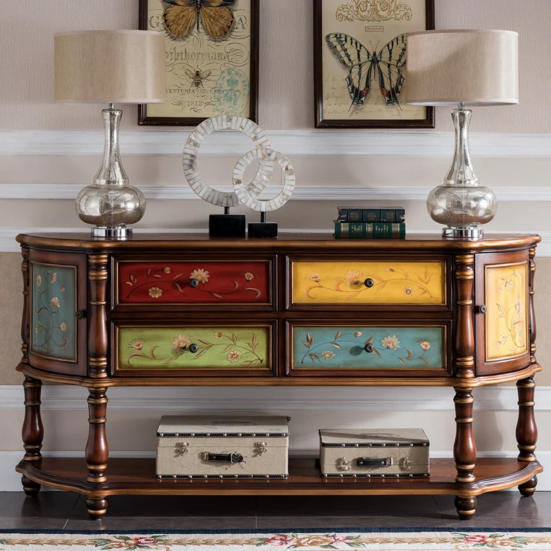 

European-style entrance cabinet against the wall Long table against the wall Solid wood American-style aisle
