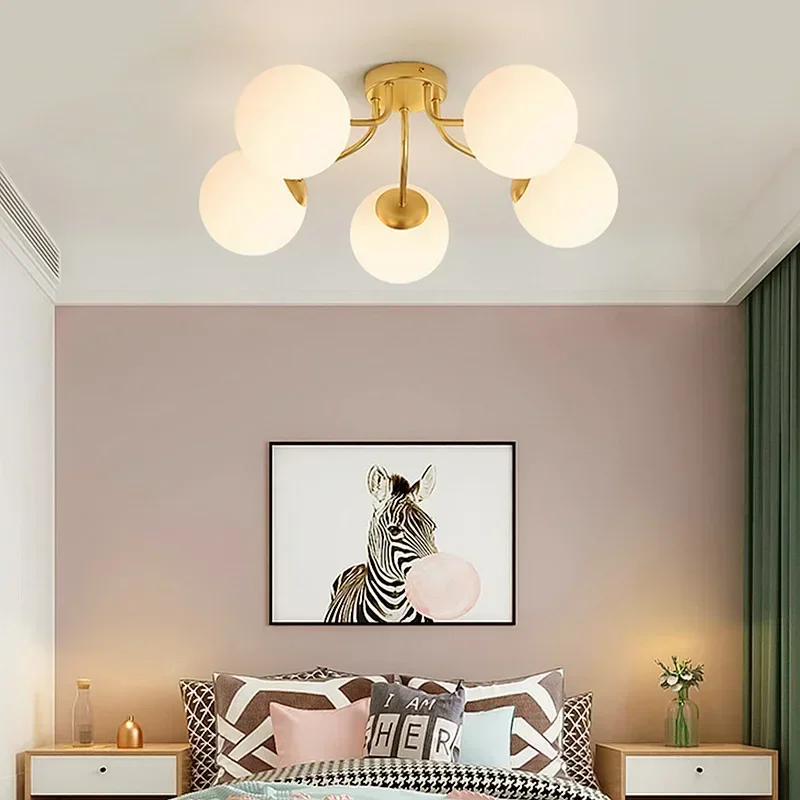 2025 كرة زجاجية حديثة أضواء السقف مصباح أسود الجسم لغرفة المعيشة غرفة نوم الشمال السقف LED الثريا لماعة لوميناريا #6