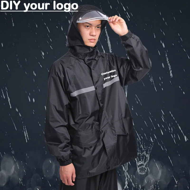 

Diy customize your logo raincoat rainpants suit split body rainstorm anti reflective clothing electric bike riding suit