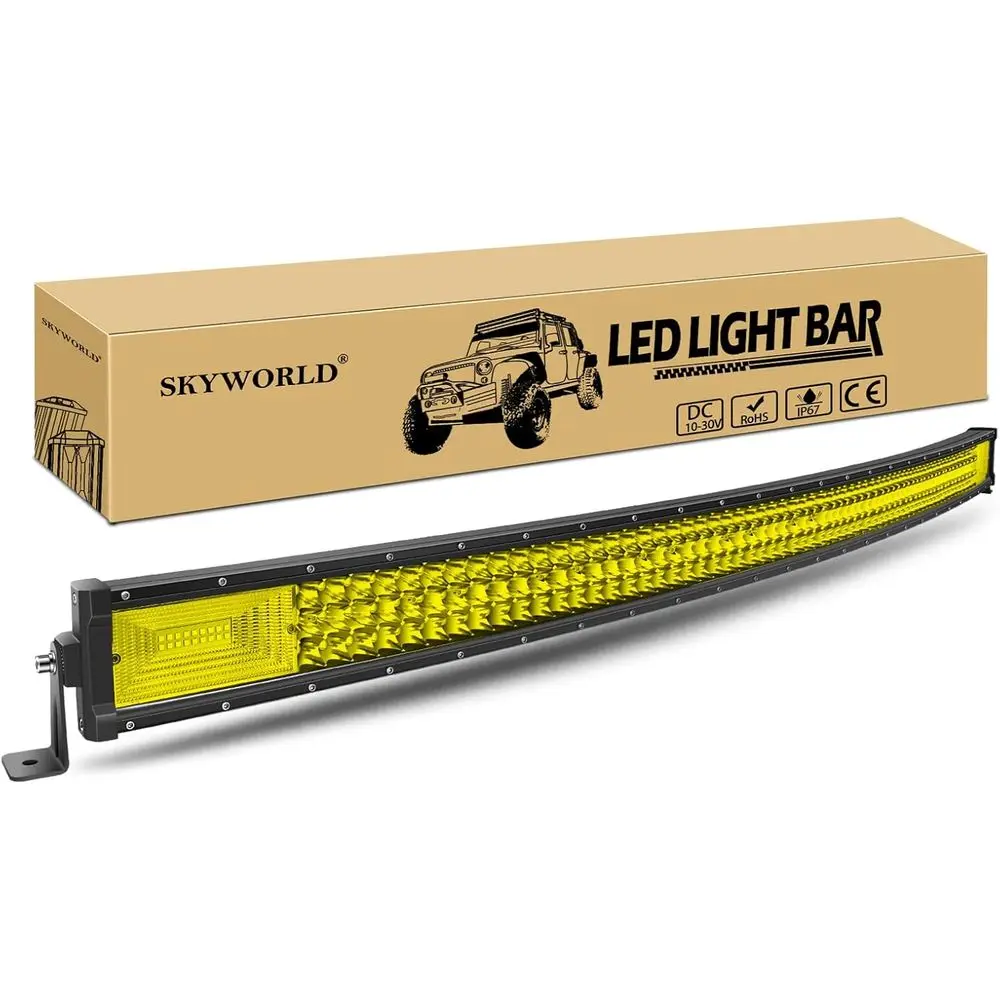 

52 675W Curved Triple Row 7D Yellow Amber Light Bar for Road Work, Driving, ATV, UTV, SUV, Truck, Boat, 4x4 Vehicles 12V/24V