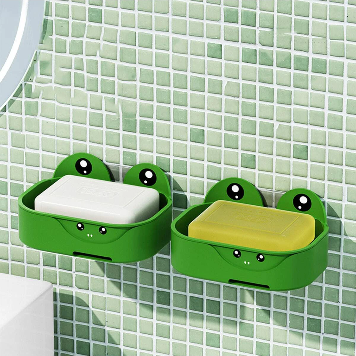 1PC - Bathroom Perforated Free Wall Hanging Cute Cartoon Household Frog Soap Box