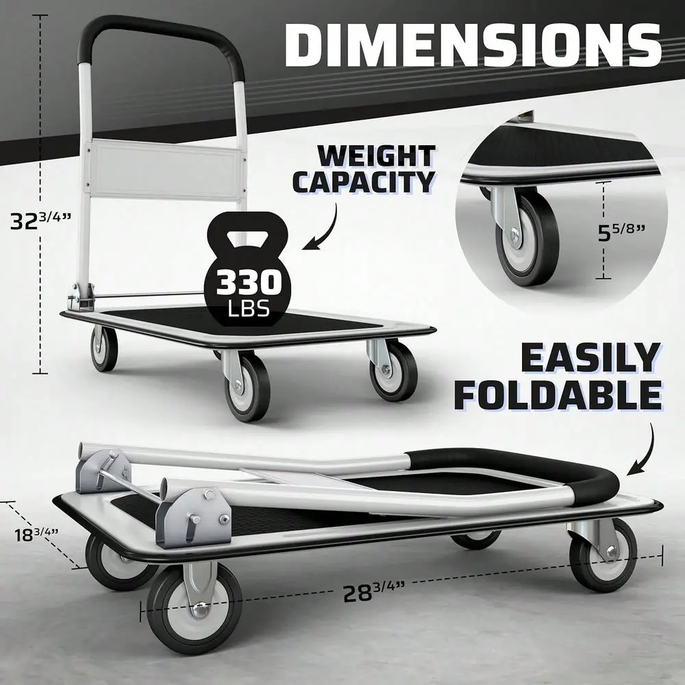 Duty Foldable Push Cart Dolly 330 Lbs. Capacity Upgraded Collapsible Hand Truck Folding Platform With Swivel Wheels Flat Bed Mo