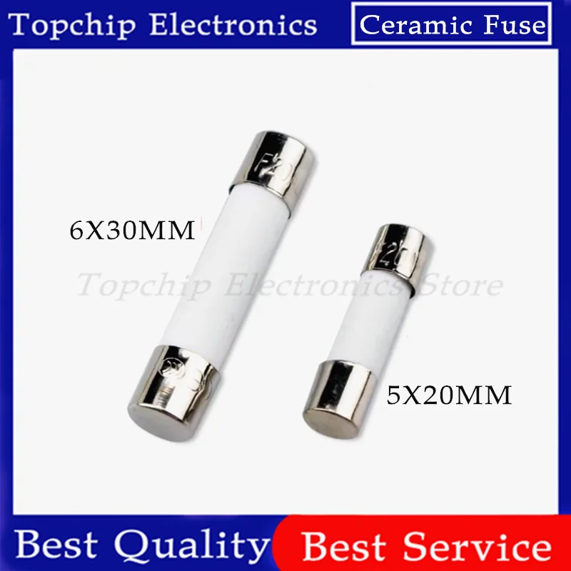 100PCS 5X20MM 6X30MM Fast Blow Ceramic Fuse 5*20mm 250V 0.1A 0.25A 0.5A 1A 1.5A 2A 2.5A 3A 3.15A 4A-30A Slow Break The Fuse Tube