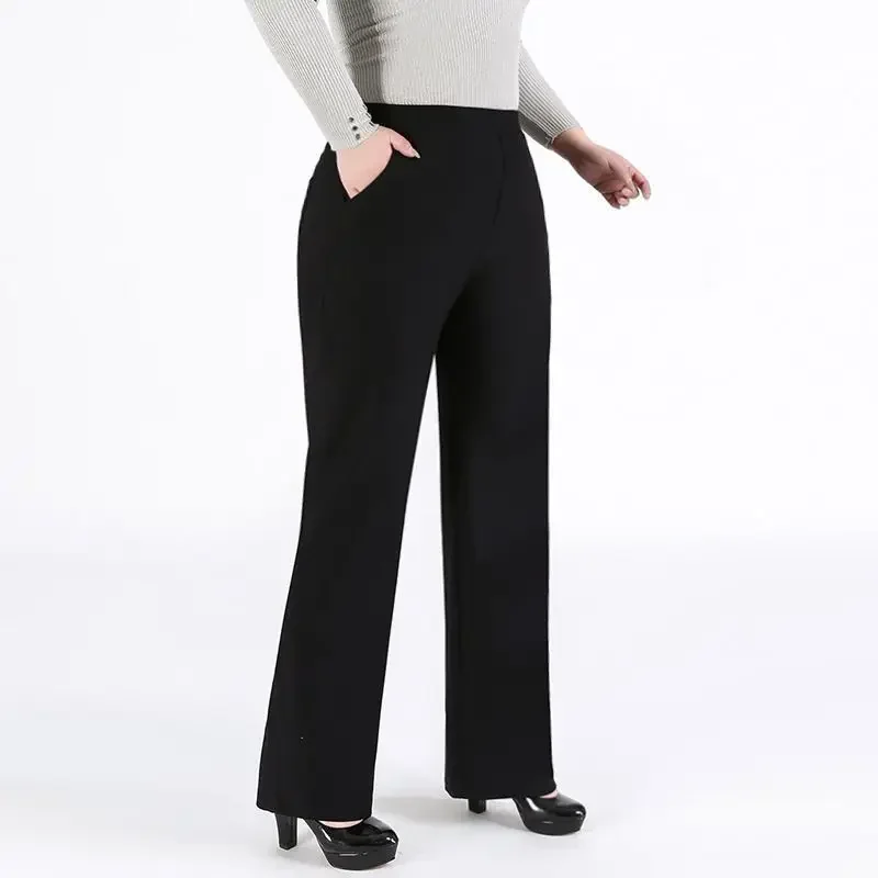 Formal Office Lady Dress Pants Plus Size 5XL 8XL 9XL High Waisted Straight Black Loose Women Stretched Wide Leg Elegant Trousers