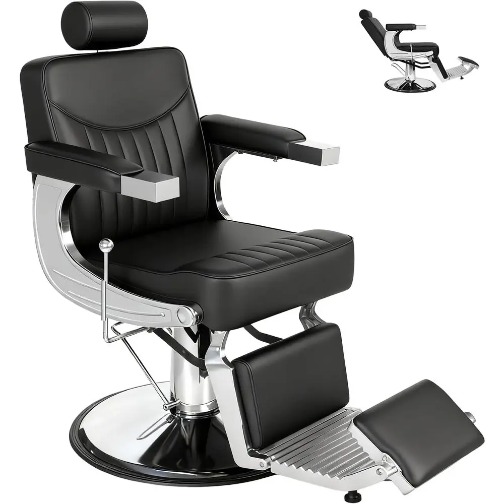 

Vintage-Style Heavy-Duty Reclining Barber Chair with 360 Swivel and Adjustable Features for Hair Styling and Spa Shampoo Service
