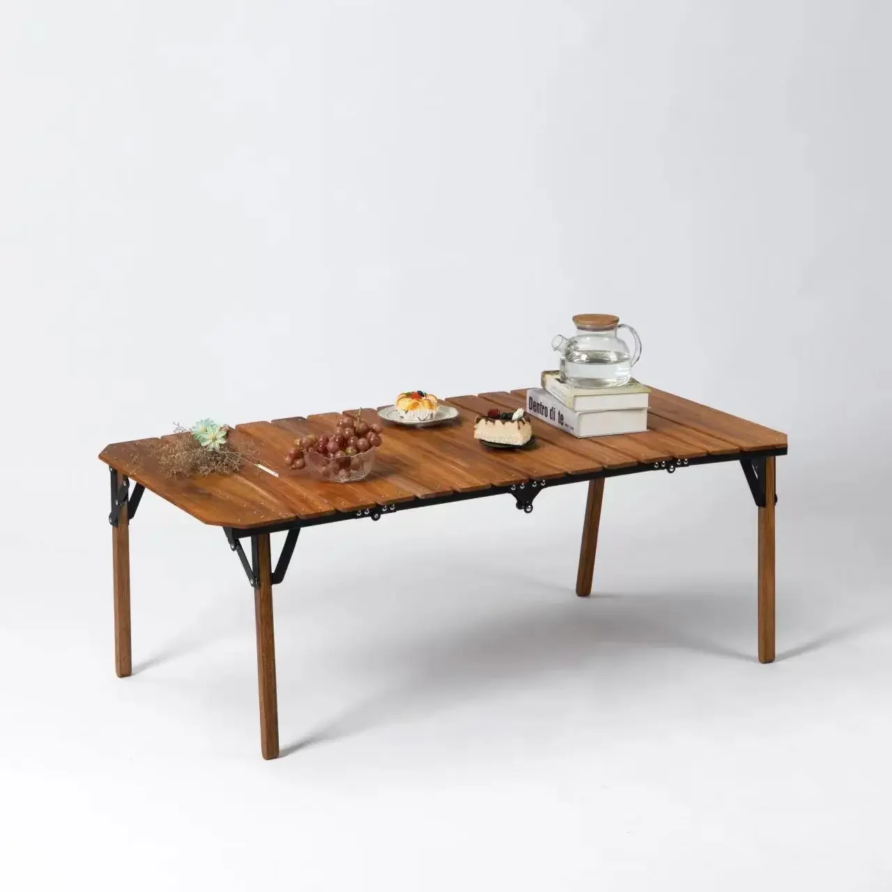 Organ table 120cm pineapple grid preservative wood primary color portable integrated folding outdoor camping table