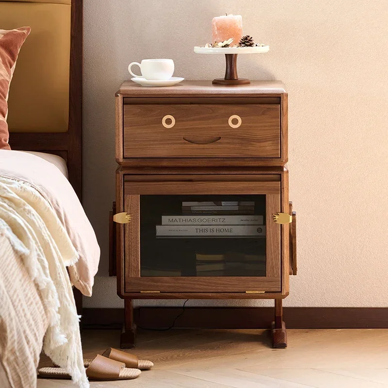 North America Black Walnut Wooden Bedside Table Simple Home Small Chest of Drawers