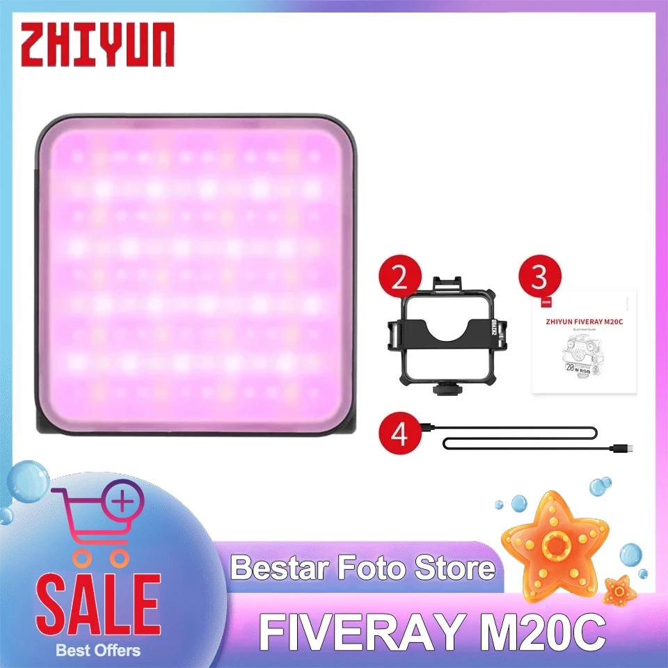 

ZHIYUN FIVERAY M20C 20 Вт RGB карманная заполняющая светильник FIVERAY M20 двухцветная Фотография СВЕТОДИОДНЫЙ 2500K-10000K управление через приложение для фотостудии