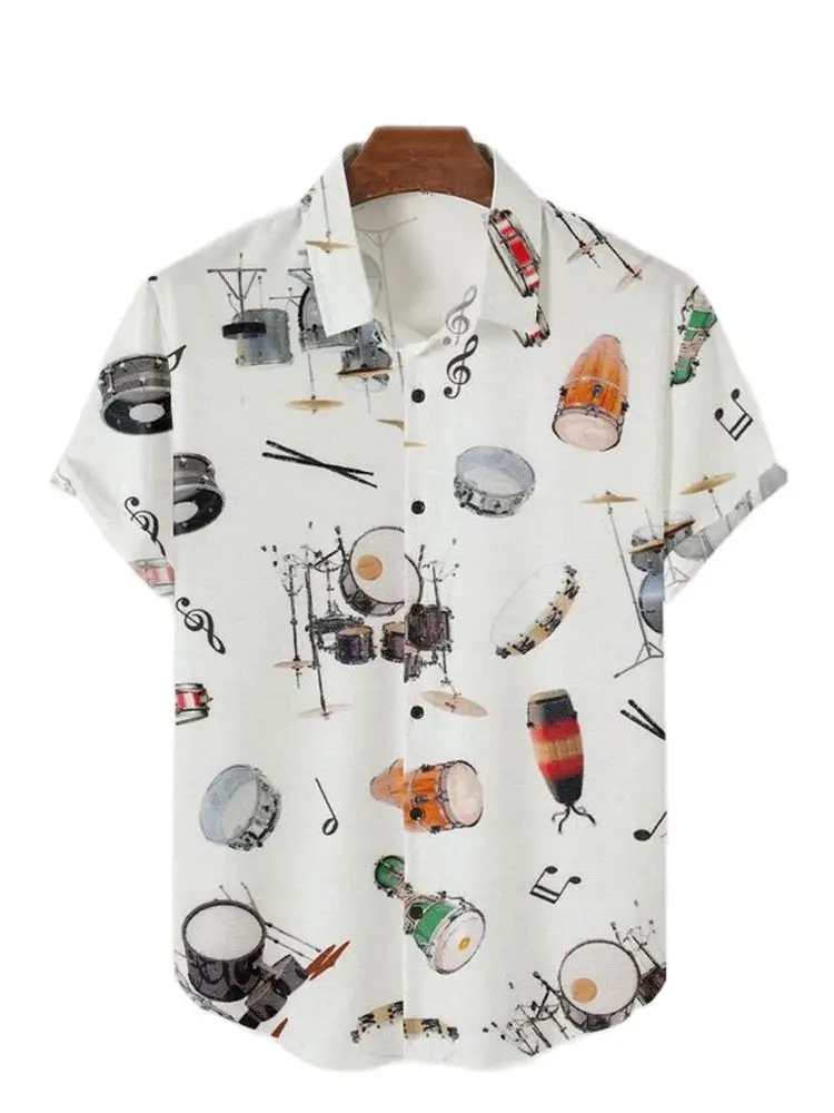 Men's Loose Fit Hawaiian Shirt, Short Sleeve Skull Print Shirt, Summer Casual Regular Button Down Blouse, Beach Style T-Shirt fo