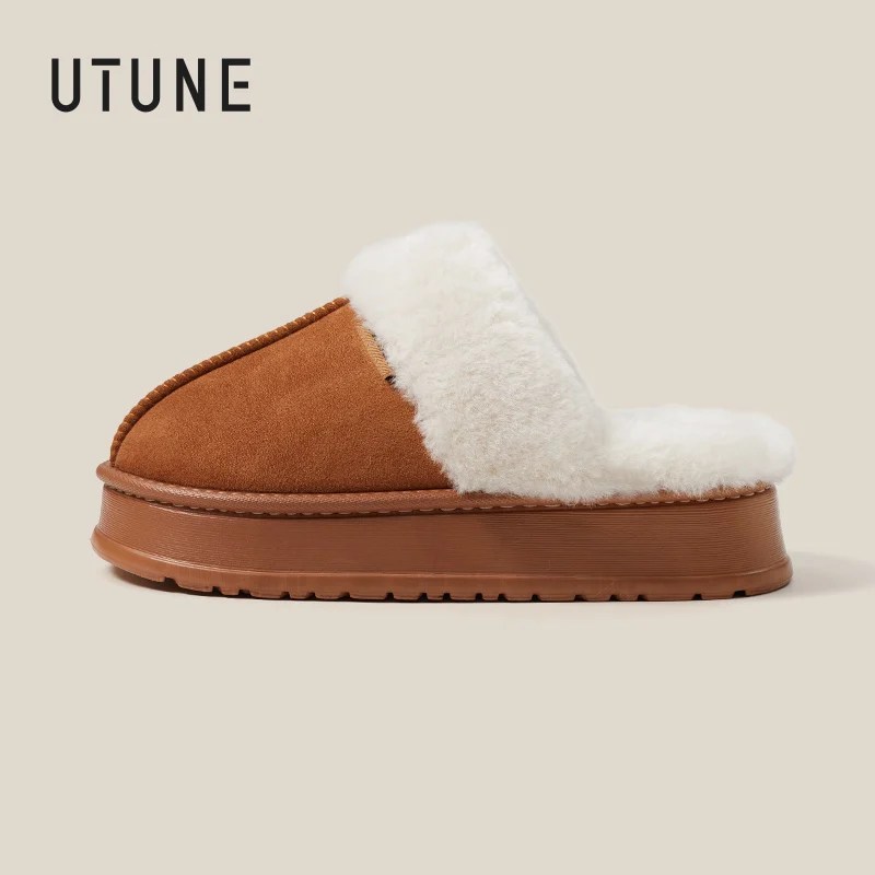 UTUNE Winter Warm Plush Slippers EVA Outsole Stain Resistant Lightweight Non Slip Unisex Home Shoes Comfortable Easy to match