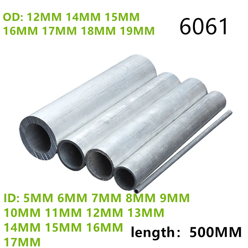 1PC 6061 T6 Aluminum Tube Pipe OD 12MM 14MM 15MM 16MM 17MM 18MM 19MM ID 6/8/9/10/11/12/13/14/15/17MM Alloy Aluminum Hollow Tube