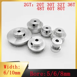 2GT Synchronous Wheel 2M 20T 30T 32T 36T 40T 48T 60T 80 Toothed Belt Width 6/10mm Aperture 5/6/8mm 3D Printer GT2 Belt Pulley