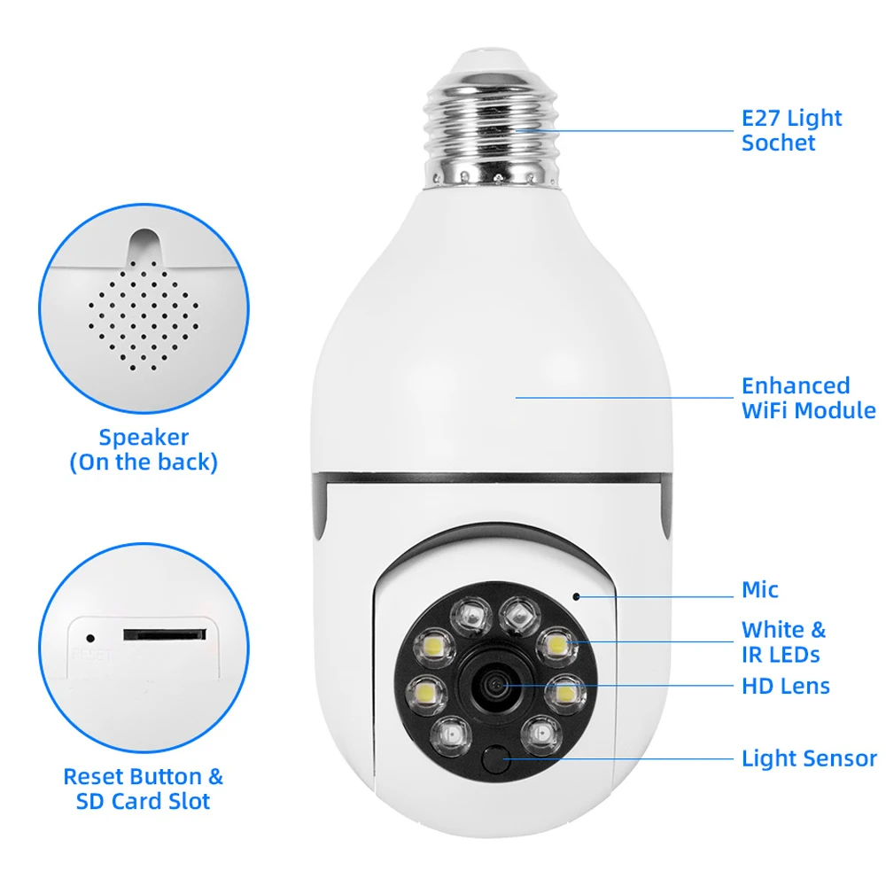 3MP WiFi E27 Bulb Camera Home PTZ Wireless Surveillance Camera 4X Digital Zoom AI Human Motion Detect Full Color Night Vision images - 6