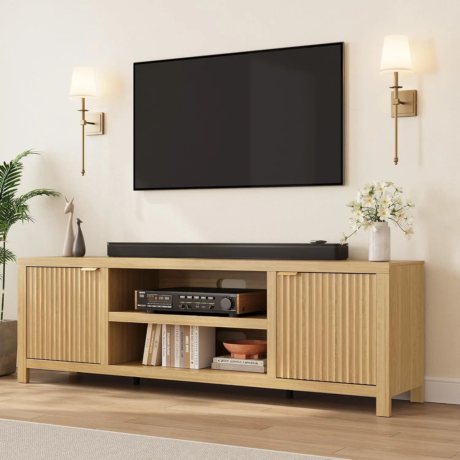 Fluted Fluted TV Stand Entertainment Center Storage Cabinet for 80" Screen Living Room, Customized - Aliexpress Deal