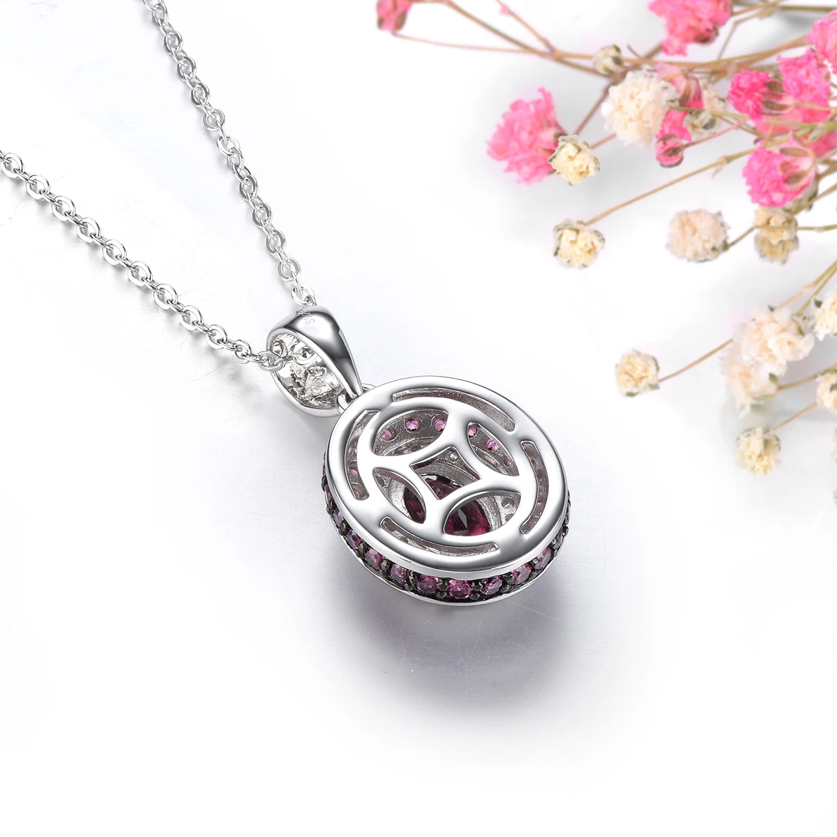 Natural Rhodolite Garnet Solid Sterling Silver Pendants 2.5 Carats Genuine Romantic Garnet Gemstone Elegant Fine Jewelry Styles