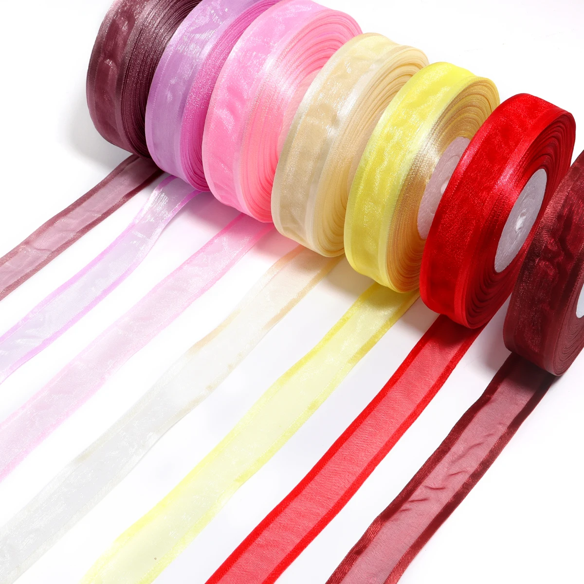 50Yards/Lot 2.5cm Sheer Chiffon Ribbon Organza Satin Yarn For DIY Sewing Bow Crafts Gift Wrapping Bouquets Party Christmas Decor