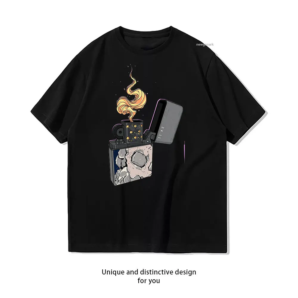 Retro-Futuristic Zippo T-Shirt Casual cotton graphic t shirts Creative streetwear Classic O-neck shirt