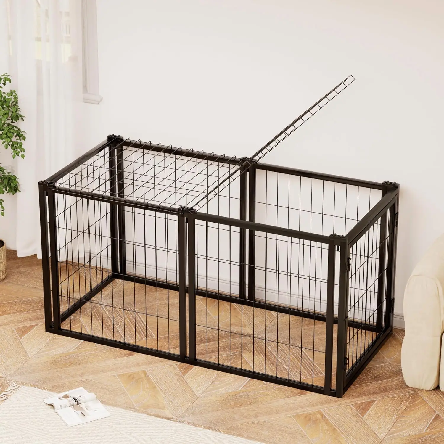 

Heavy Duty Large Dog Crate, 47.2" Dog Kennel for Small Medium Dogs, Puppy Dog Playpen with Top, Black, 47.2" L x 22" W x 24" H