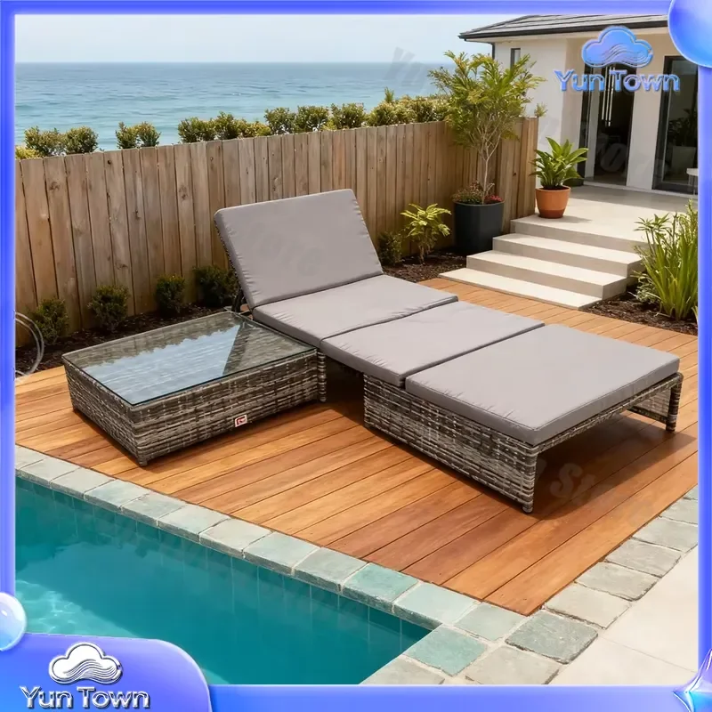 Ergonomic Adjustable Backrest Rattan Sofa Lounger Set for Patio Outdoor Furniture with Lounger Chairs Custom Colors Styles