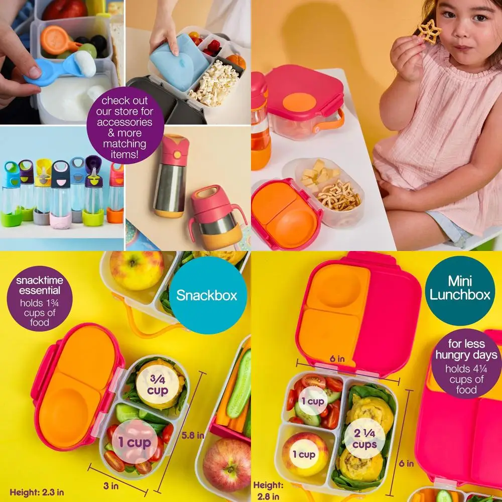 

3 упаковки детских контейнеров для обеда и закусок с коробкой для бенто и мини-коробками для еды для школьных принадлежностей (клубничный коктейль)