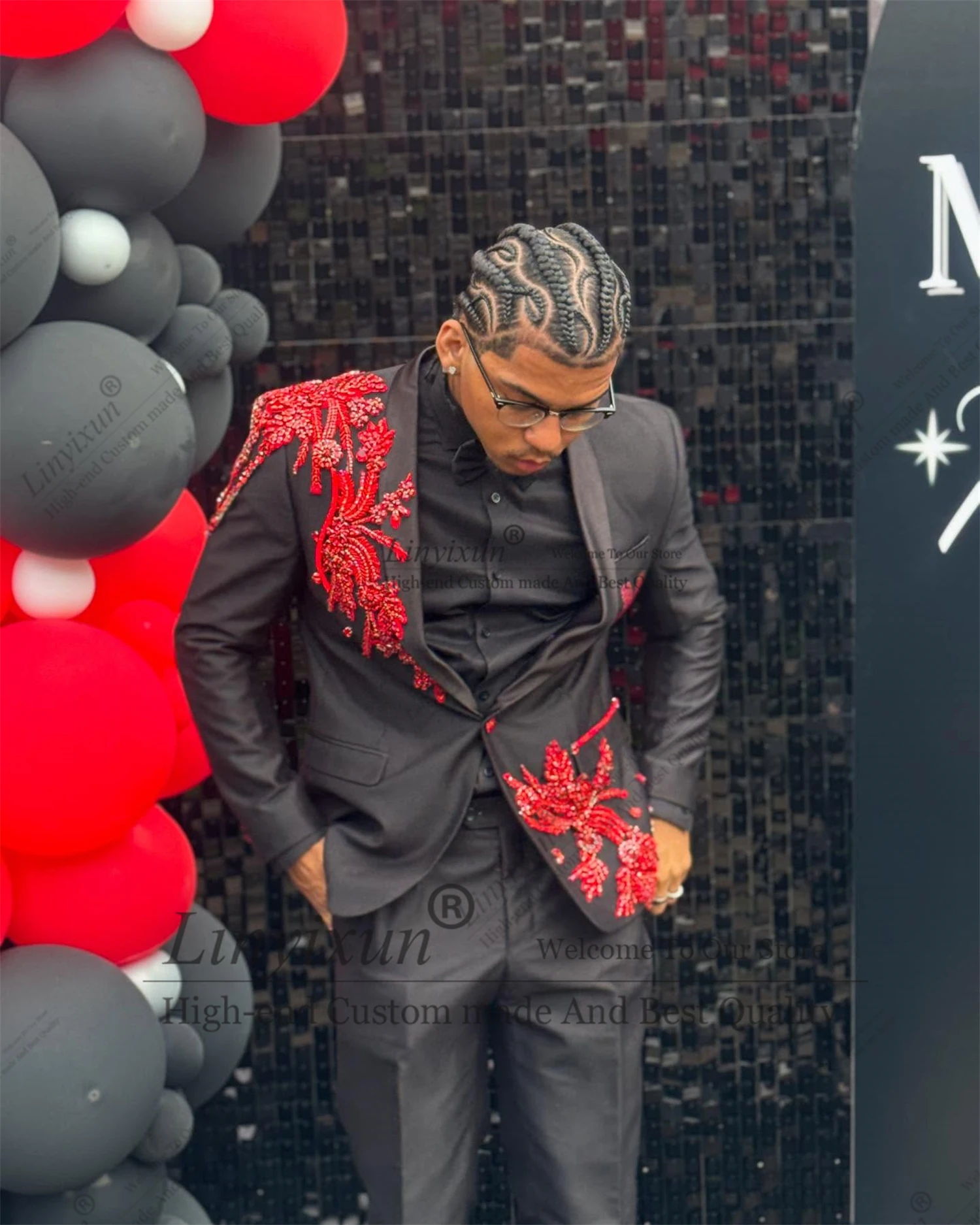 Luxury Rhinestone Crystals Men Suit Customized Groom Party Male Blazers 2 Piece Sets Wedding Appliques Tuxedos Party Ropa Hombre