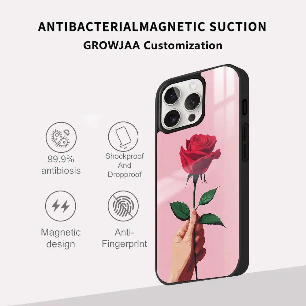 Чехол для телефона Beautiful Rose для iPhone 17, 16, 15, 14, 13, 12, 11 Pro Max Plus Mini Magsafe, магнитное беспроводное зеркало, принципиально