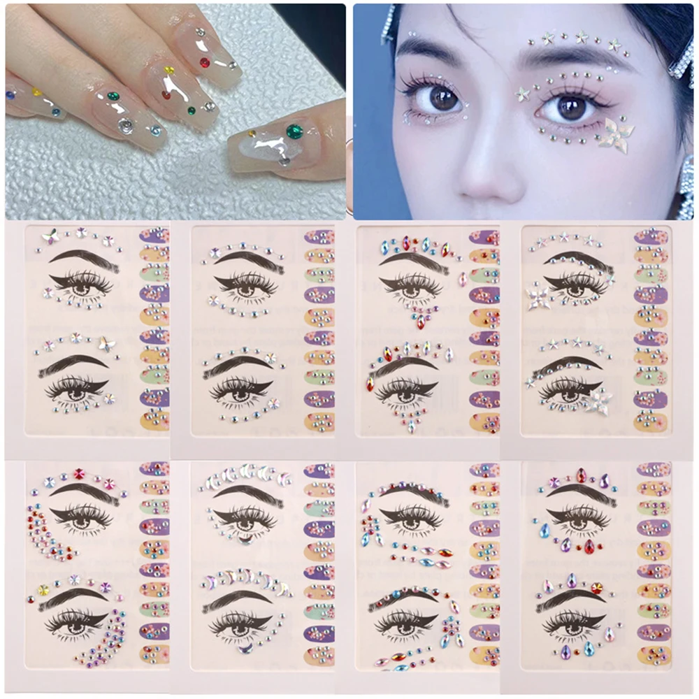 2Pcs Music Festival Party Face Jewelry Decoration Rhinestone Crystal Kids Toy DIY Diamond Stickers Eye Makeup Self-adhesive Nail