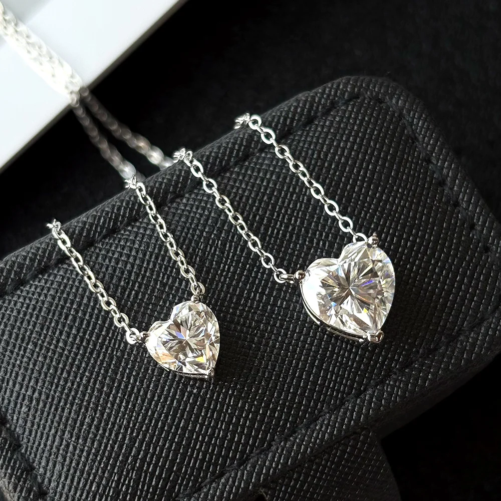 OEVAS 100% 925 Sterling Silver 10*10mm 4 Carat D Color Heart Moissanite Pendant Necklace For Women Sparkling Party Fine Jewelry