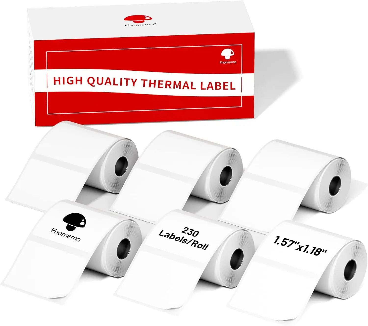 

1.57"x1.18" Thermal Paper Labels, 6 Rolls Self-Adhesive Square Stickers, 230 Labels/Roll Black on White for Multi-Purpose Use