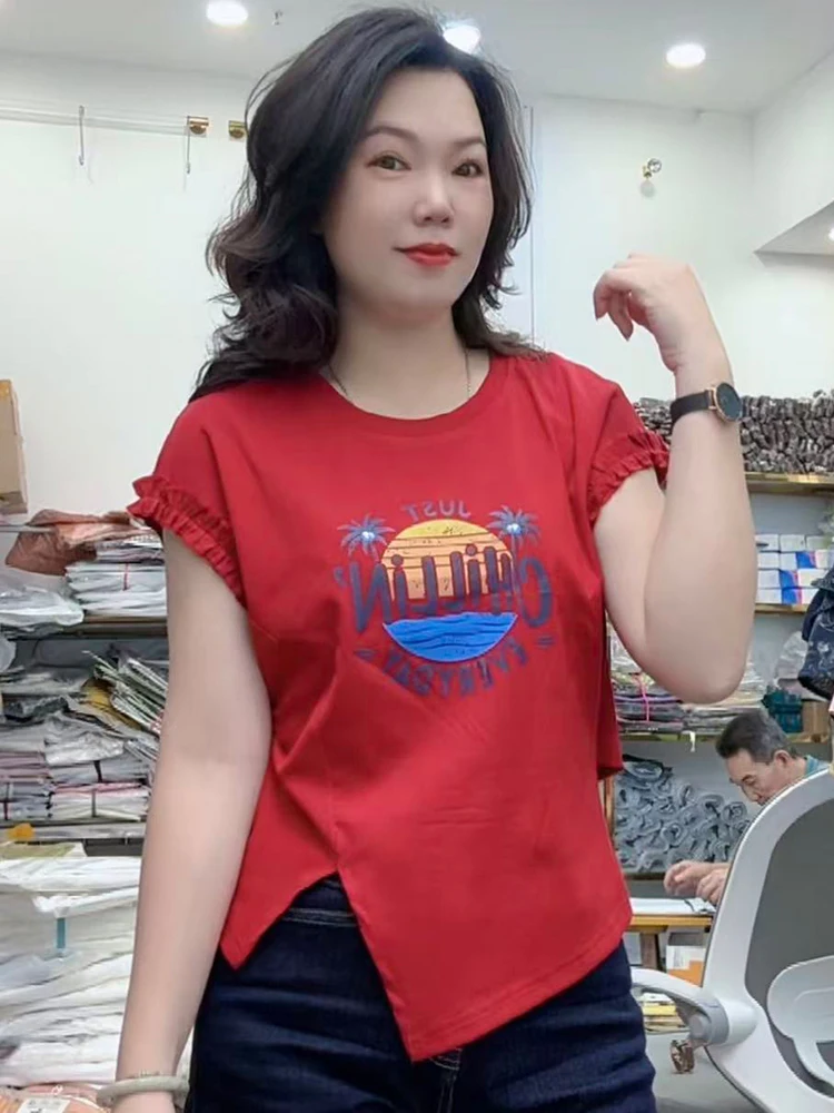 Ele Ba-Tied ort-Sve T-Shirt aus reiner Baumwolle für Damen, faionable, Sommer, neue kleine Größe, Fleisch, verdeckt, dünnes Oberteil