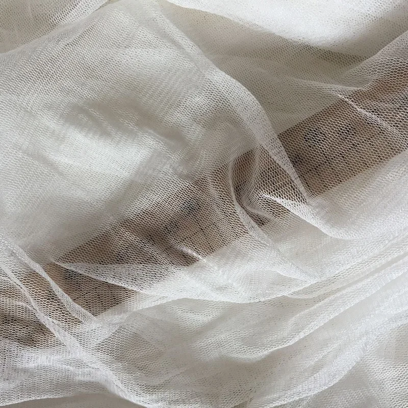 10Yards Howmay 100% pure silk tulle knitted fabric 30gsm 135cm white transparent soft for wedding dress