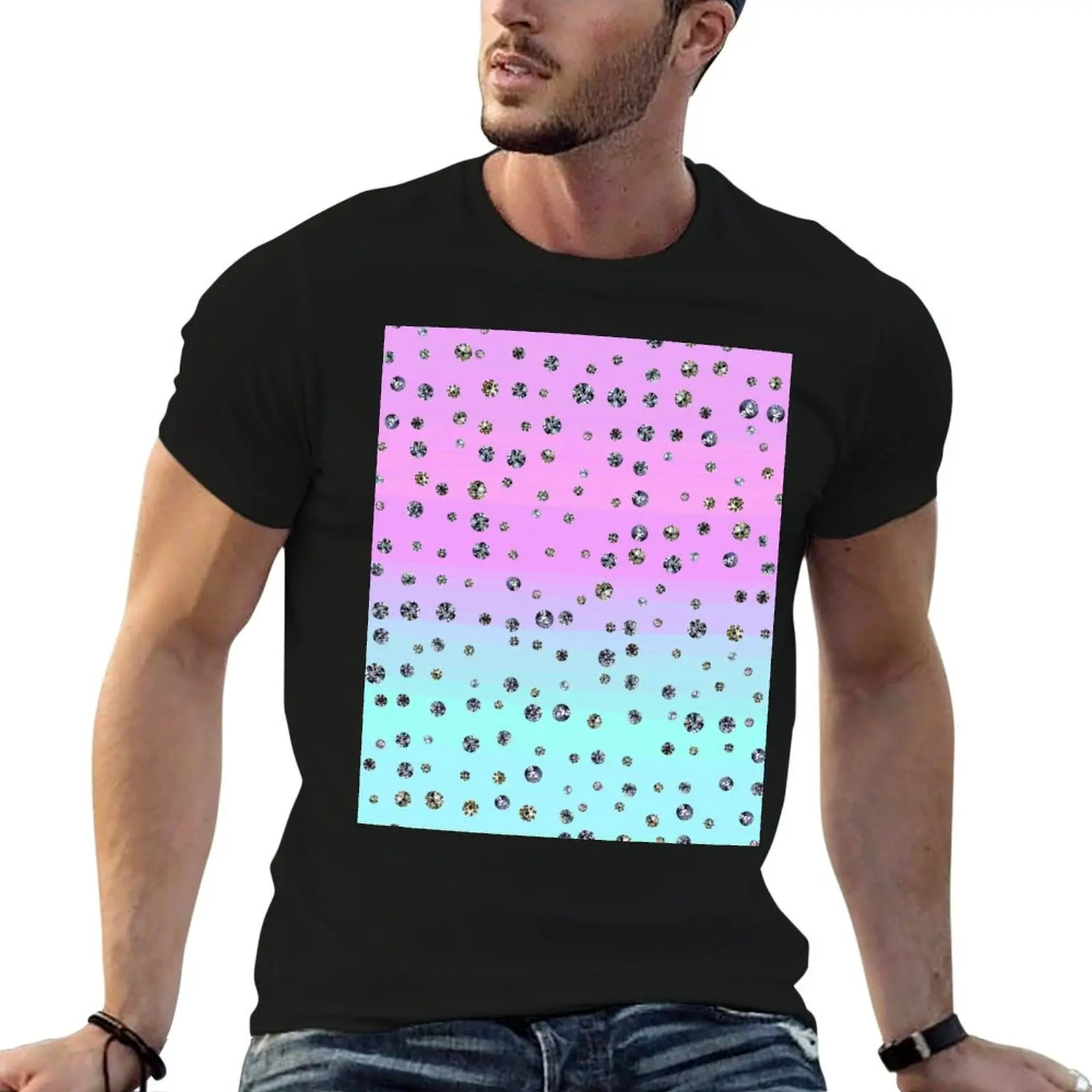 Printed image of Diamond pattern on pink azure gradient background T-Shirt customs design your own oversized t shirt men t shirt