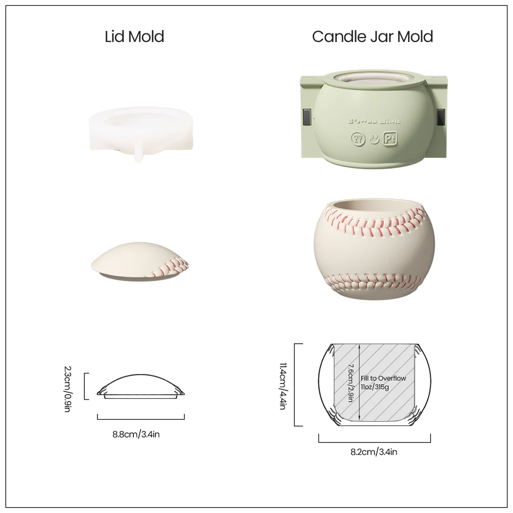 Nicole Baseball Candle Vessel with Lid Concrete Silicone Mold Hanamde Candle Jar Silicone Molds for Cement Home Decor