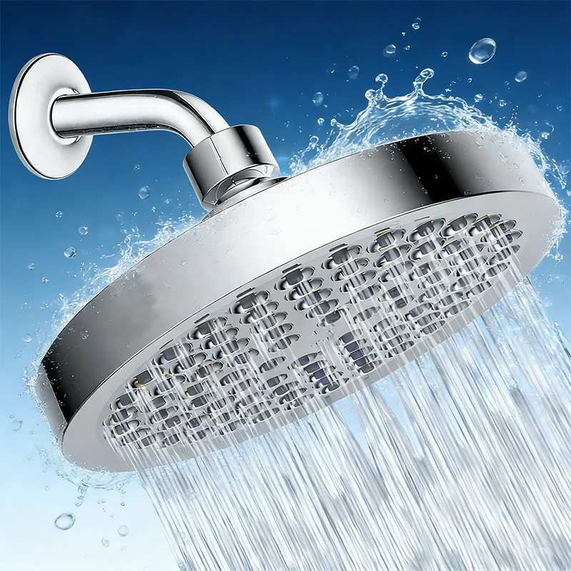 

Washroom 6-inch Round Shower Booster Nozzle Electroplated Top Shower Head Extension Shower Rod Bathroom Accessories
